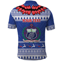 Personalised Toa Samoa Rugby Christmas Polo Shirt Ula Fala Samoan Pattern Blue - Polynesian Pride