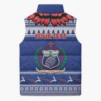 Personalised Toa Samoa Rugby Christmas Sleeveless Puffer Jacket Ula Fala Samoan Pattern Blue - Polynesian Pride