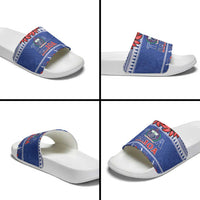 Toa Samoa Rugby Christmas Slide Sandals Ula Fala Samoan Pattern Blue - Polynesian Pride