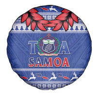 Toa Samoa Rugby Christmas Spare Tire Cover Ula Fala Samoan Pattern Blue - Polynesian Pride