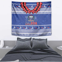 Toa Samoa Rugby Christmas Tapestry Ula Fala Samoan Pattern Blue - Polynesian Pride