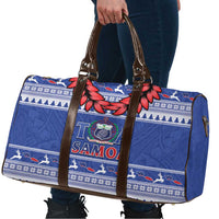 Toa Samoa Rugby Christmas Travel Bag Ula Fala Samoan Pattern Blue - Polynesian Pride