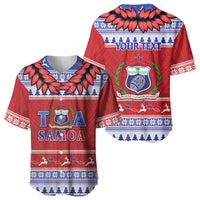 Personalised Toa Samoa Rugby Christmas Baseball Jersey Ula Fala Samoan Pattern Red - Polynesian Pride