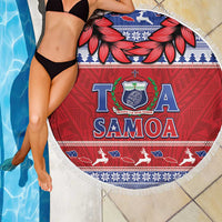 Toa Samoa Rugby Christmas Beach Blanket Ula Fala Samoan Pattern Red - Polynesian Pride