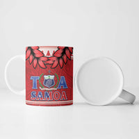 Toa Samoa Rugby Christmas Ceramic Mug Ula Fala Samoan Pattern Red - Polynesian Pride