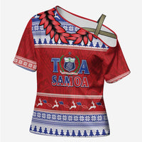Personalised Toa Samoa Rugby Christmas Cross Shoulder Shirt Ula Fala Samoan Pattern Red - Polynesian Pride