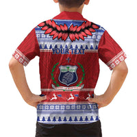 Personalised Toa Samoa Rugby Christmas Family Matching Long Sleeve Bodycon Dress and Hawaiian Shirt Ula Fala Samoan Pattern Red - Polynesian Pride