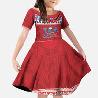 Personalised Toa Samoa Rugby Christmas Family Matching Long Sleeve Bodycon Dress and Hawaiian Shirt Ula Fala Samoan Pattern Red - Polynesian Pride