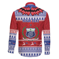Personalised Toa Samoa Rugby Christmas Family Matching Long Sleeve Bodycon Dress and Hawaiian Shirt Ula Fala Samoan Pattern Red - Polynesian Pride