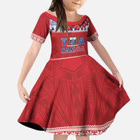 Personalised Toa Samoa Rugby Christmas Family Matching Off Shoulder Maxi Dress and Hawaiian Shirt Ula Fala Samoan Pattern Red LT14 Daughter's Dress Red - Polynesian Pride