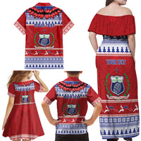 Personalised Toa Samoa Rugby Christmas Family Matching Off Shoulder Maxi Dress and Hawaiian Shirt Ula Fala Samoan Pattern Red LT14 - Polynesian Pride