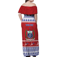 Personalised Toa Samoa Rugby Christmas Family Matching Off Shoulder Maxi Dress and Hawaiian Shirt Ula Fala Samoan Pattern Red LT14 - Polynesian Pride