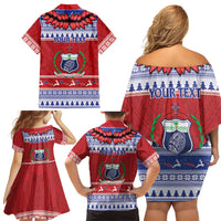 Personalised Toa Samoa Rugby Christmas Family Matching Off Shoulder Short Dress and Hawaiian Shirt Ula Fala Samoan Pattern Red LT14 - Polynesian Pride