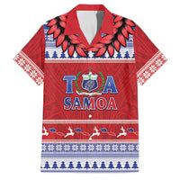 Personalised Toa Samoa Rugby Christmas Family Matching Off Shoulder Short Dress and Hawaiian Shirt Ula Fala Samoan Pattern Red LT14 Dad's Shirt - Short Sleeve Red - Polynesian Pride