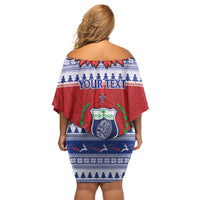 Personalised Toa Samoa Rugby Christmas Family Matching Off Shoulder Short Dress and Hawaiian Shirt Ula Fala Samoan Pattern Red LT14 - Polynesian Pride