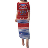 Personalised Toa Samoa Rugby Christmas Family Matching Puletasi and Hawaiian Shirt Ula Fala Samoan Pattern Red LT14 Mom's Dress Red - Polynesian Pride