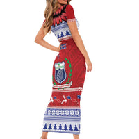 Personalised Toa Samoa Rugby Christmas Family Matching Short Sleeve Bodycon Dress and Hawaiian Shirt Ula Fala Samoan Pattern Red - Polynesian Pride