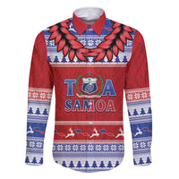 Personalised Toa Samoa Rugby Christmas Family Matching Summer Maxi Dress and Hawaiian Shirt Ula Fala Samoan Pattern Red LT14 Dad's Shirt - Long Sleeve Red - Polynesian Pride