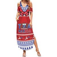 Personalised Toa Samoa Rugby Christmas Family Matching Summer Maxi Dress and Hawaiian Shirt Ula Fala Samoan Pattern Red LT14 Mom's Dress Red - Polynesian Pride