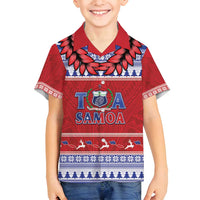 Personalised Toa Samoa Rugby Christmas Family Matching Summer Maxi Dress and Hawaiian Shirt Ula Fala Samoan Pattern Red LT14 Son's Shirt Red - Polynesian Pride