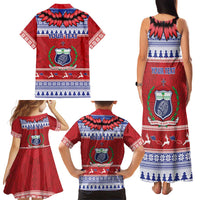 Personalised Toa Samoa Rugby Christmas Family Matching Tank Maxi Dress and Hawaiian Shirt Ula Fala Samoan Pattern Red LT14 - Polynesian Pride