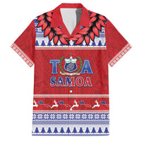Personalised Toa Samoa Rugby Christmas Family Matching Tank Maxi Dress and Hawaiian Shirt Ula Fala Samoan Pattern Red LT14 Dad's Shirt - Short Sleeve Red - Polynesian Pride