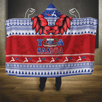 Toa Samoa Rugby Christmas Hooded Blanket Ula Fala Samoan Pattern Red - Polynesian Pride