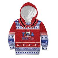 Personalised Toa Samoa Rugby Christmas Kid Hoodie Ula Fala Samoan Pattern Red - Polynesian Pride