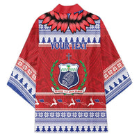 Personalised Toa Samoa Rugby Christmas Kimono Ula Fala Samoan Pattern Red - Polynesian Pride