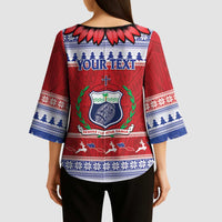Personalised Toa Samoa Rugby Christmas Kimono Sleeve Blouse Ula Fala Samoan Pattern Red - Polynesian Pride