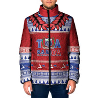 Personalised Toa Samoa Rugby Christmas Padded Jacket Ula Fala Samoan Pattern Red - Polynesian Pride