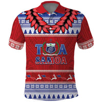 Personalised Toa Samoa Rugby Christmas Polo Shirt Ula Fala Samoan Pattern Red - Polynesian Pride