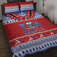 Toa Samoa Rugby Christmas Quilt Bed Set Ula Fala Samoan Pattern Red - Polynesian Pride