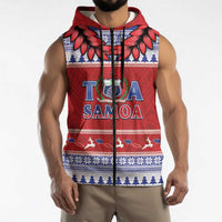 Personalised Toa Samoa Rugby Christmas Sleeveless Zip Hoodie Ula Fala Samoan Pattern Red - Polynesian Pride