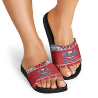 Toa Samoa Rugby Christmas Slide Sandals Ula Fala Samoan Pattern Red - Polynesian Pride