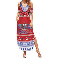 Personalised Toa Samoa Rugby Christmas Summer Maxi Dress Ula Fala Samoan Pattern Red - Polynesian Pride
