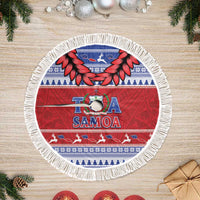 Toa Samoa Rugby Christmas Tree Skirt Ula Fala Samoan Pattern Red - Polynesian Pride