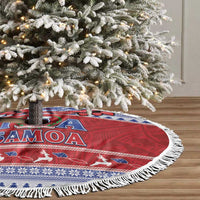 Toa Samoa Rugby Christmas Tree Skirt Ula Fala Samoan Pattern Red - Polynesian Pride