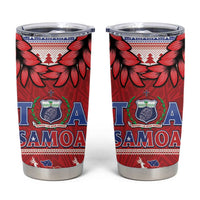 Toa Samoa Rugby Christmas Tumbler Cup Ula Fala Samoan Pattern Red - Polynesian Pride