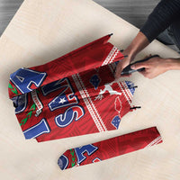 Toa Samoa Rugby Christmas Umbrella Ula Fala Samoan Pattern Red - Polynesian Pride