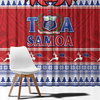 Toa Samoa Rugby Christmas Window Curtain Ula Fala Samoan Pattern Red - Polynesian Pride