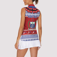 Personalised Toa Samoa Rugby Christmas Women Sleeveless Polo Shirt Ula Fala Samoan Pattern Red - Polynesian Pride
