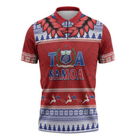Personalised Toa Samoa Rugby Christmas Zipper Polo Shirt Ula Fala Samoan Pattern Red - Polynesian Pride