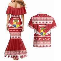 Personalised Tonga Rugby Christmas Couples Matching Mermaid Dress and Hawaiian Shirt Mate Maa Tonga Ngatu Pattern - Polynesian Pride