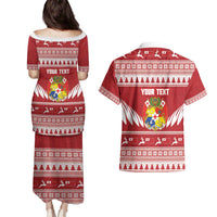 Personalised Tonga Rugby Christmas Couples Matching Puletasi and Hawaiian Shirt Mate Maa Tonga Ngatu Pattern - Polynesian Pride
