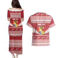 Personalised Tonga Rugby Christmas Couples Matching Puletasi and Hawaiian Shirt Mate Maa Tonga Ngatu Pattern - Polynesian Pride