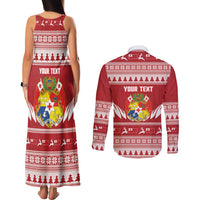 Personalised Tonga Rugby Christmas Couples Matching Tank Maxi Dress and Long Sleeve Button Shirt Mate Maa Tonga Ngatu Pattern - Polynesian Pride
