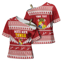 Personalised Tonga Rugby Christmas Cross Shoulder Shirt Mate Maa Tonga Ngatu Pattern LT14 - Polynesian Pride
