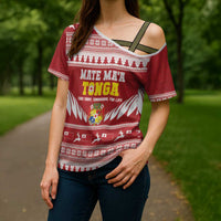 Personalised Tonga Rugby Christmas Cross Shoulder Shirt Mate Maa Tonga Ngatu Pattern - Polynesian Pride