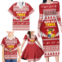 Personalised Tonga Rugby Christmas Family Matching Long Sleeve Bodycon Dress and Hawaiian Shirt Mate Maa Tonga Ngatu Pattern LT14 - Polynesian Pride